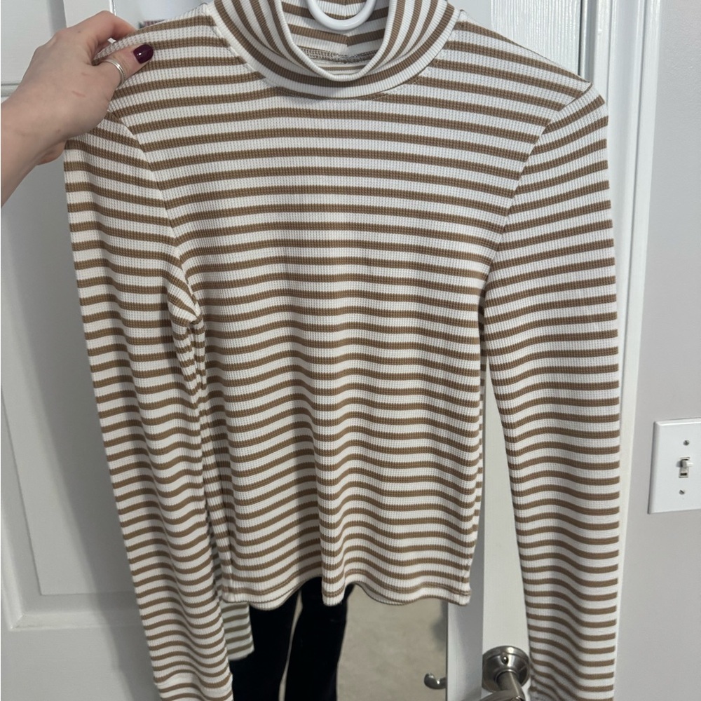 American Eagle Outfitters Tan and White Striped Top